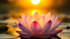 A flor de lótus nasce do lodo e do barro, mas emerge para florescer em toda sua beleza e pureza na superfície da água.